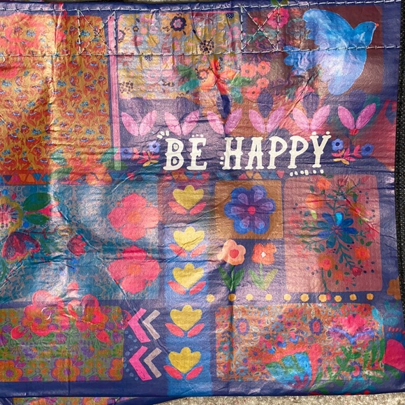 3/$15 “be happy” reusable floral bag - Picture 3 of 5